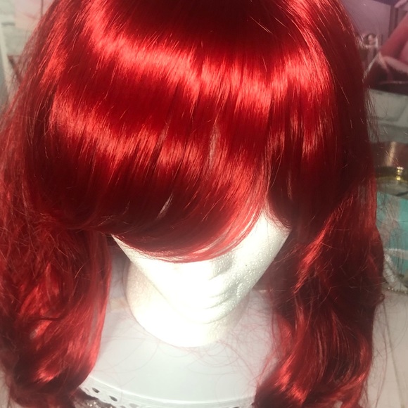 25” Dark Red Wine Long Heat Resistant Fiber Wig with Bangs - Picture 5 of 16